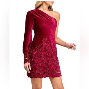 New Gorgeous One-Shoulder Velvet Burgundy Dress
